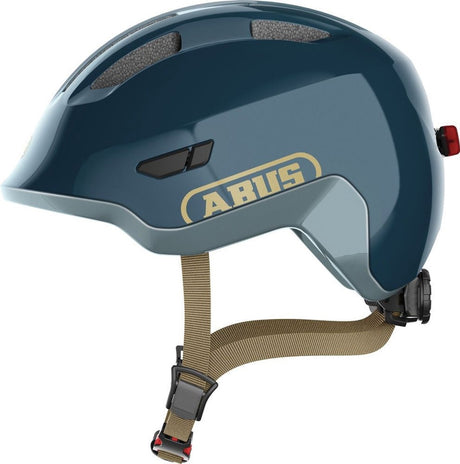 Abus kinderhelm smiley 3.0 ace led - fietshelm met licht - diepe pasvorm ruimte voor een vlecht - voor meisjes en jongens - glanzend blauw, maat s