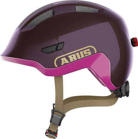 Abus kinderhelm smiley 3.0 ace led - fietshelm met licht - diepe pasvorm ruimte voor een vlecht - voor meisjes en jongens - glanzend paars, maat s