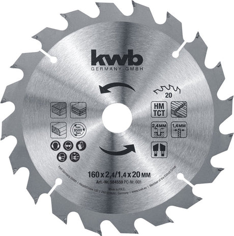 Kwb cirkelzaagblad hm - 160x20mm - 20t