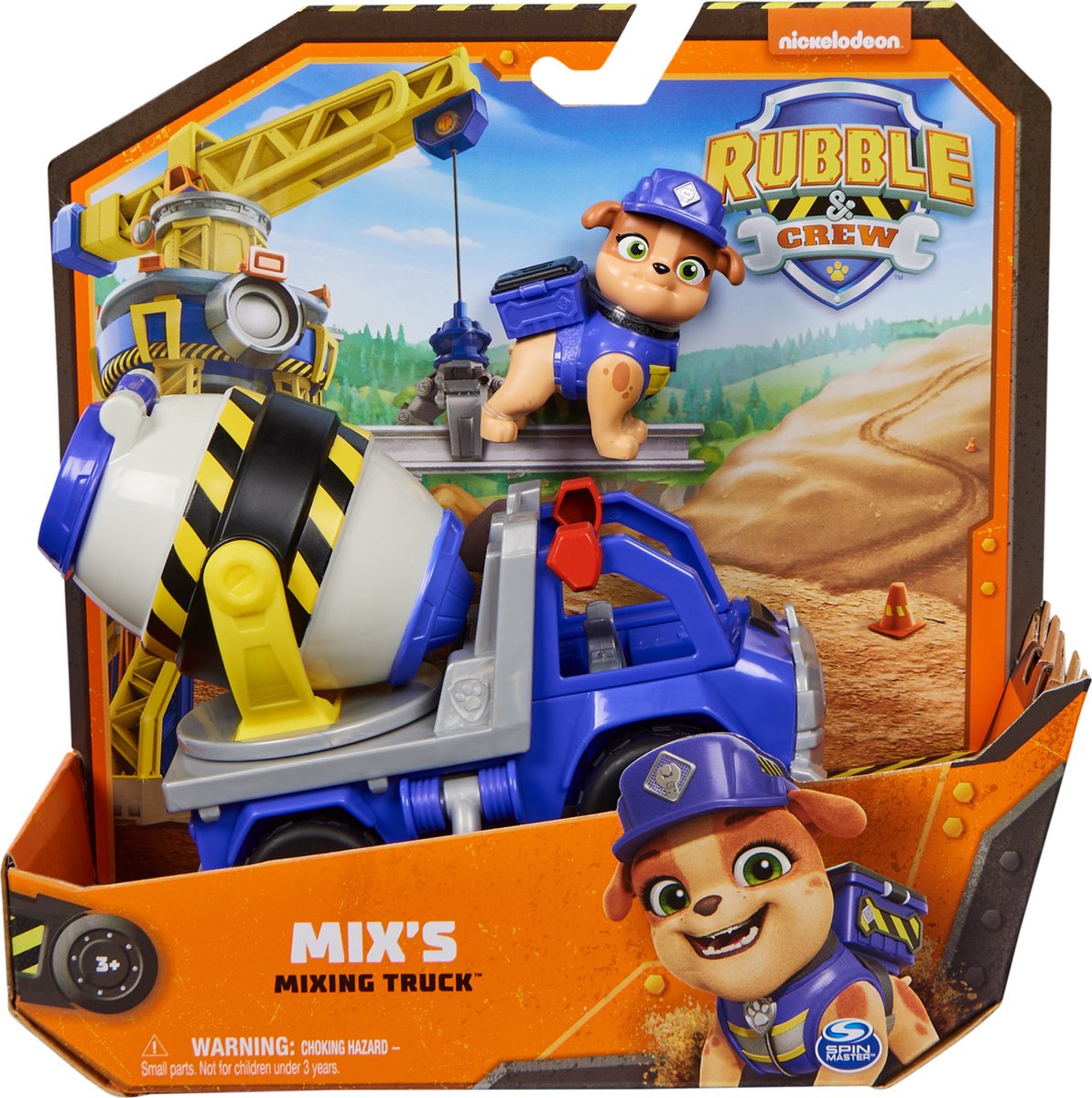 Rubble crew - mix's cementwagen met speelfiguur en beweegbare onderdelen - paw patrol speelgoed