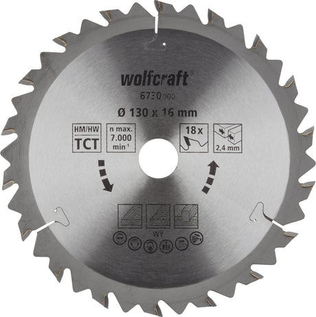 Wolfcraft - cirkelzaagblad 130 x 16 mm - 18 tanden - 6730000
