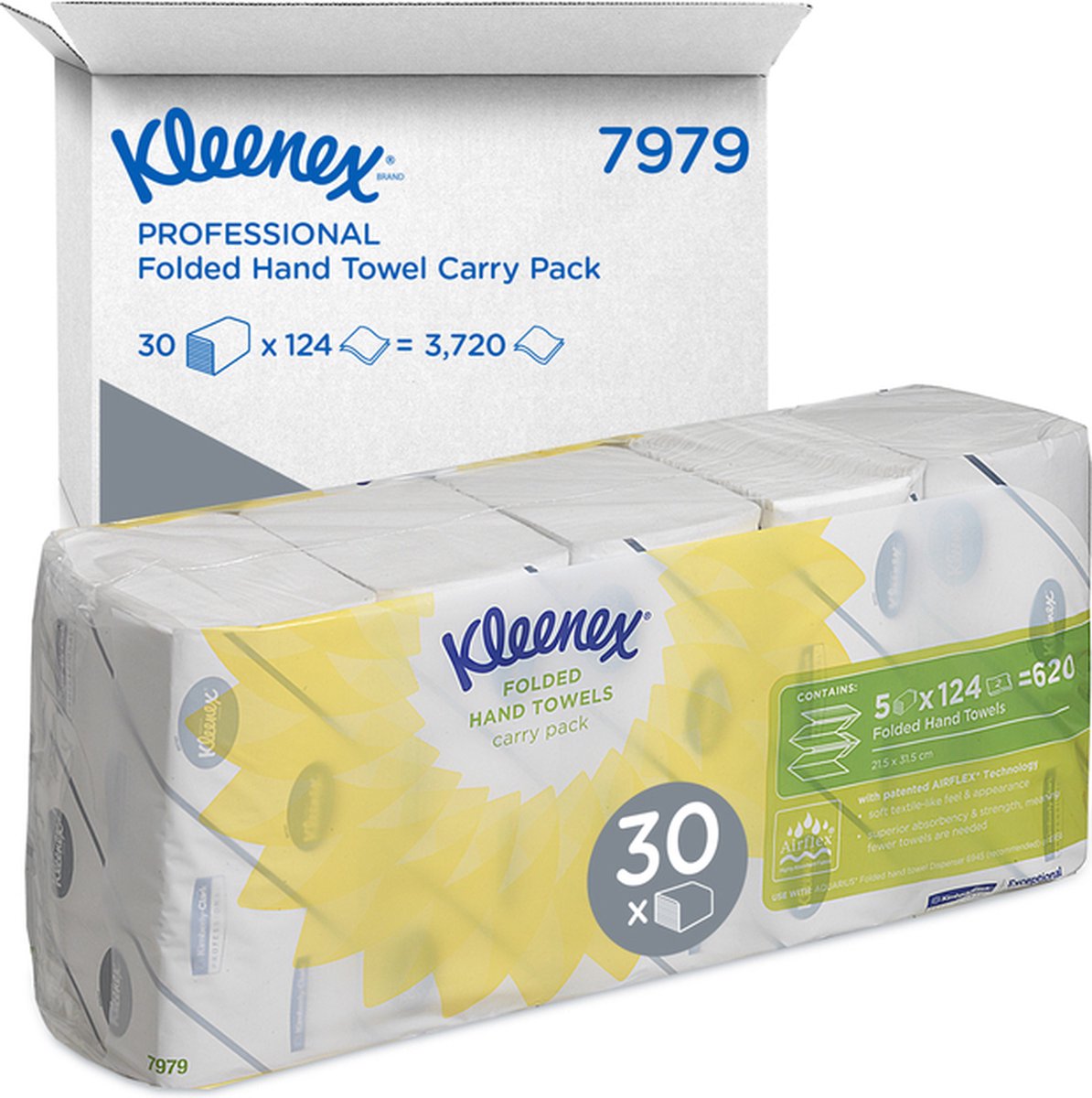 Kleenex papieren handdoeken ultra | intergevouwen | 2-laags | 124 vellen | pak van 5 stuks