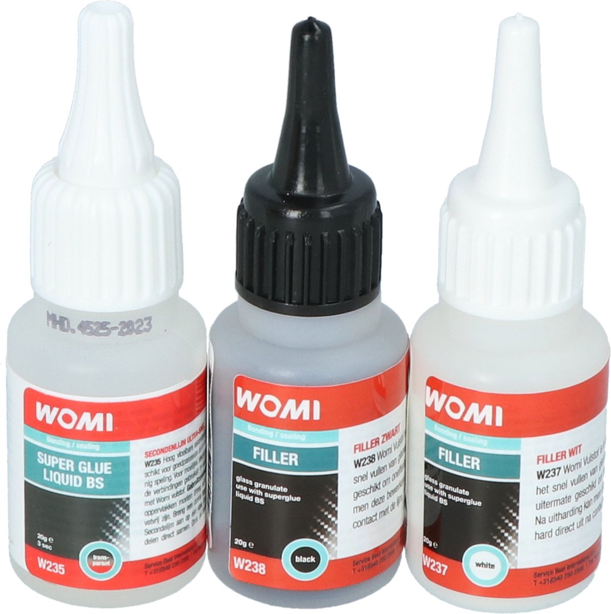 Womi superglue filler set – lijm + vulstof – snelle uitharding – extreem sterke reparatie – multimateriaal