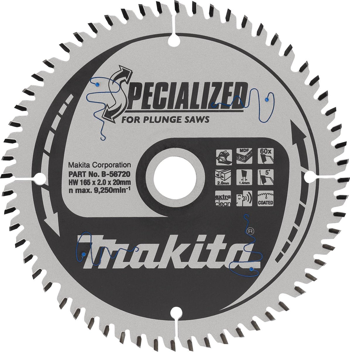Makita invalcirkelzaagblad voor hout | specialized | ø 165mm asgat 20mm 60t - b-56720