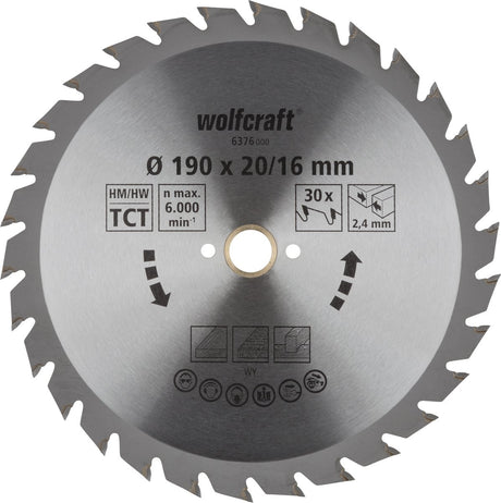 Wolfcraft - cirkelzaagblad 190x20mm - 30 tanden - zaagblad voor cirkelzaag - serie groen - 6376000