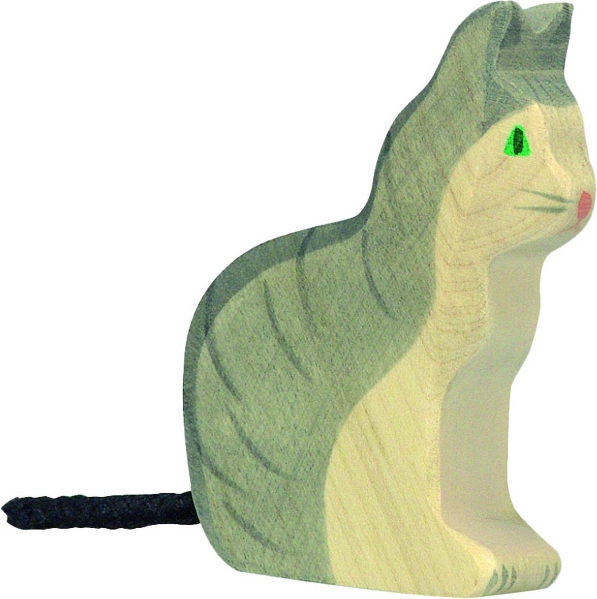 Holztiger kat, zittend. 7 cm.