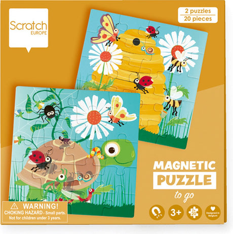 Scratch magnetisch puzzelboek to go - feest in de tuin - 2 magnetische puzzels van 20 stuks - 3 jaar
