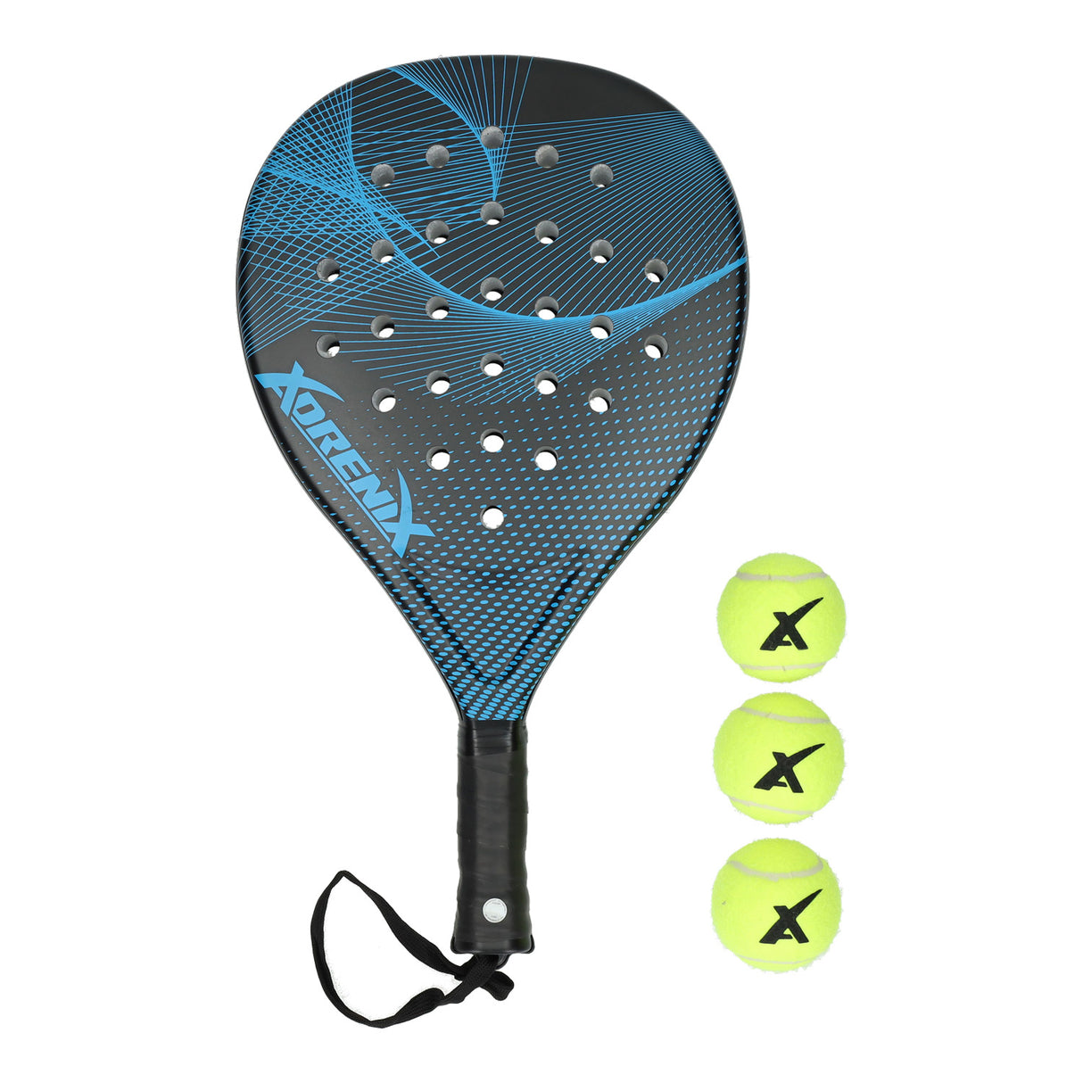 Adrenix padelset racket met 3 ballen - blauw