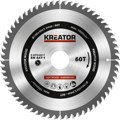 Kreator krt020417 zaagblad hout 190 mm - 60t