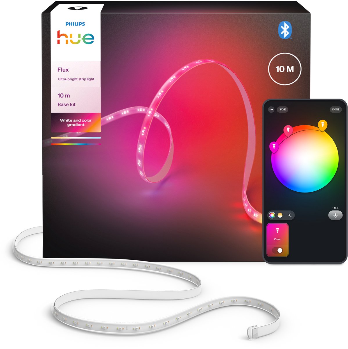 Philips hue flux ultraheldere led strip 10 m aan te passen scènes en effecten nauwkeurige kleurovergangen van chromasync™ ultrahelder, echt wit licht 6000 lumen