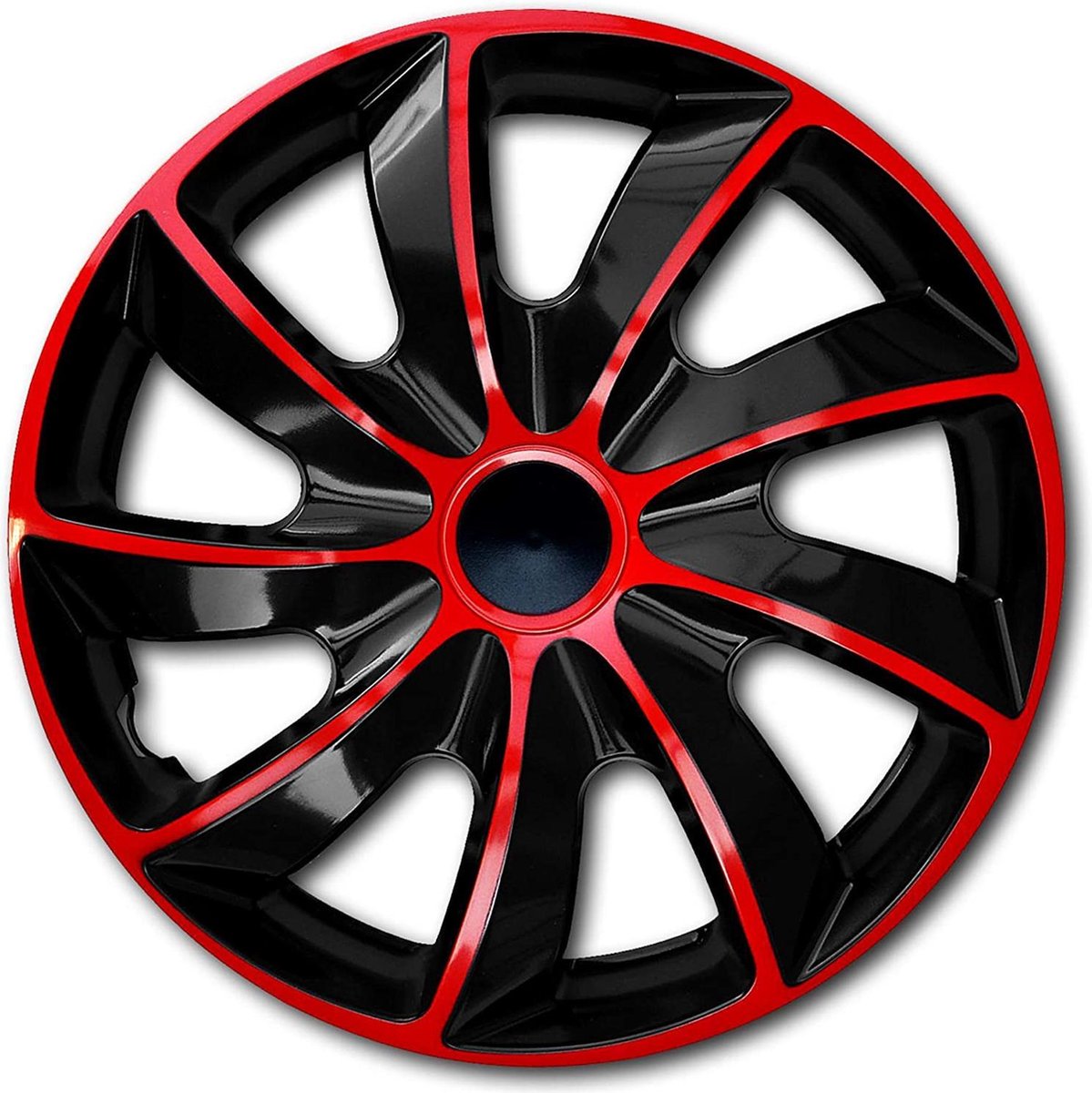 Quad set van 14 wieldoppen, rood en zwart, 4 stuks