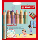 Stabilo woody 3 in 1 pastel - multi talent kleurpotloden - etui met 6 kleuren puntenslijper