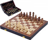 Engelhart schaakspel deluxe inklapbaar – houten schaakset van essenhout – luxe bruin schaakbord 38 x 38 x 5,8 cm – opklapbaar compact –