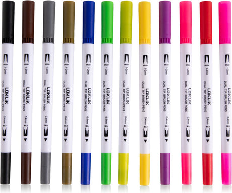 Loklik dual tip brush pens - 12 colors