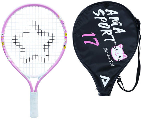 Ama sport kinder tennisracket kat roze 17 inch – lichtgewicht junior racket met tas – ideaal voor beginners –