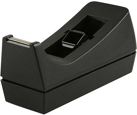 Creativ company plakbandhouder - verzwaard - zwart - kunststof - 7 x 17 cm - met afscheur kartels strip - voor normaal formaat rolletjes