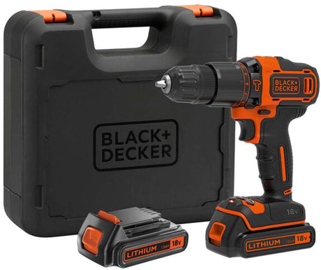 Black+decker 18v lithium ion accu schroef- klopboormachine met 2x 1,5ah accu's, 2 variabele snelheden, koffer - bdchd18kb-qw