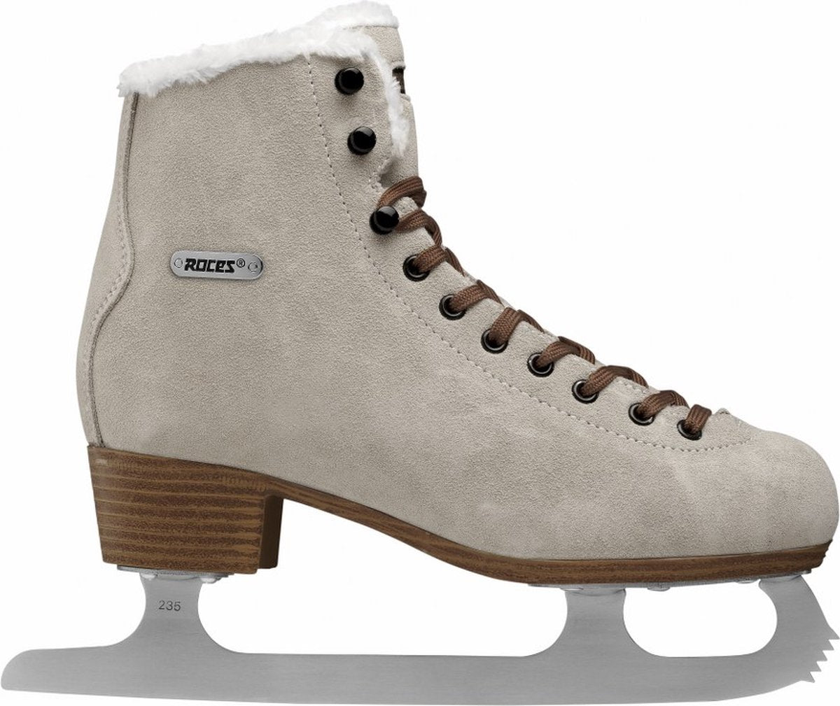 Roces – suède eco-fur – kunstschaatsen – schaatsen dames – bruin – warme eco-fur voering rvs ijzer – maat eu 39