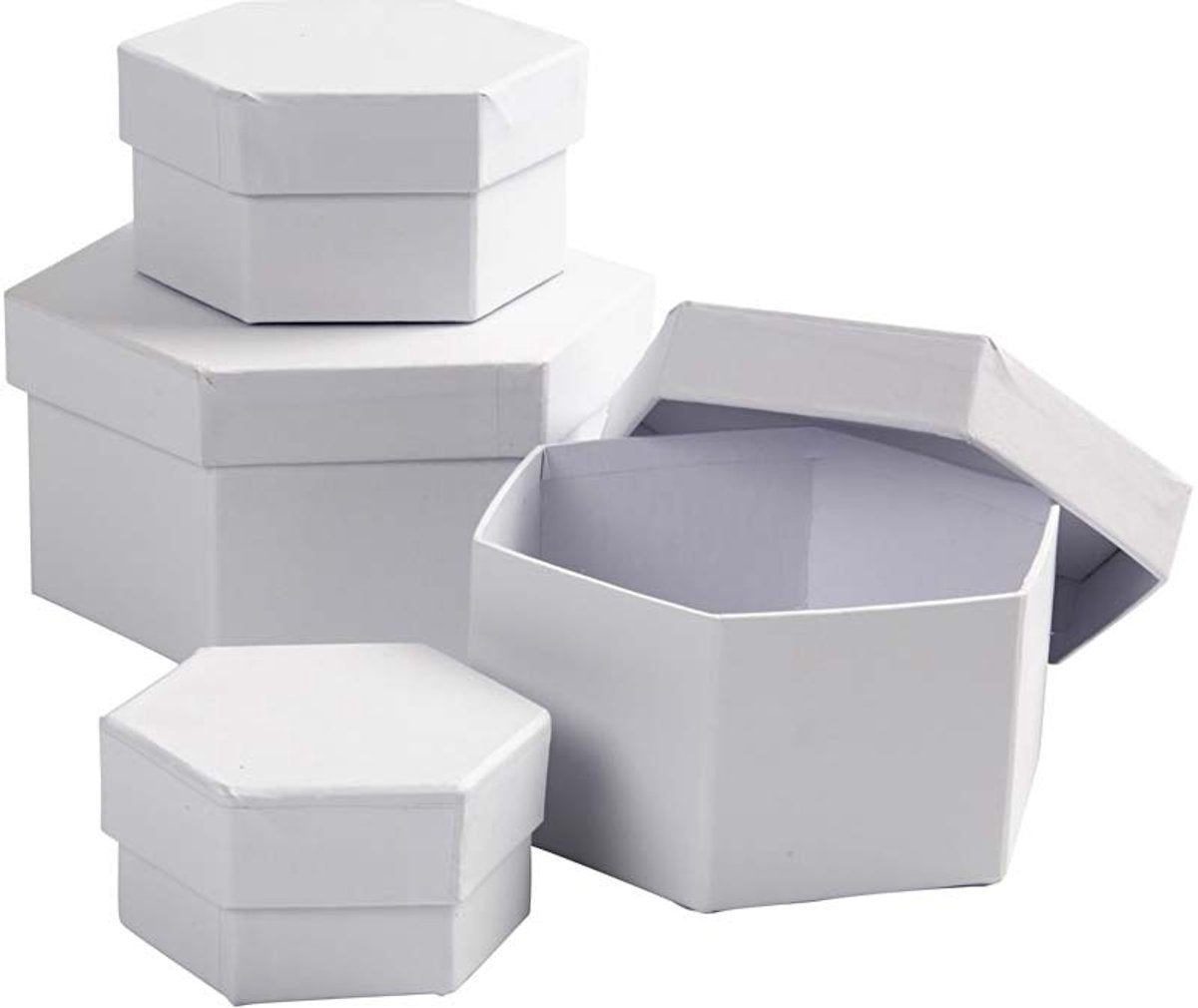 Creativ company kartonnen hexagonale dozen h: 4-7 cm d: 6.5-12 cm wit 3 stuks