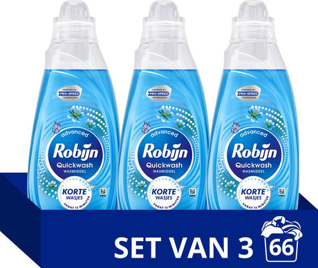 Robijn quickwash - vloeibaar wasmiddel - morning dew - 3 flessen - 66 wasbeurten - voordeelverpakking