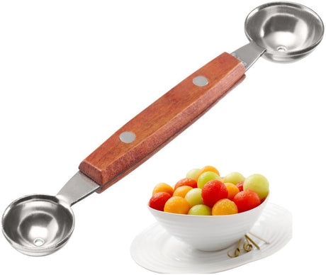 Westmark dubbelzijdige ballensnijder woody – kleine ballenmaker voor meloen, kiwi, ander fruit en groenten, evenals voor ijs, roomkaas of boter – roestvrij staal, hout