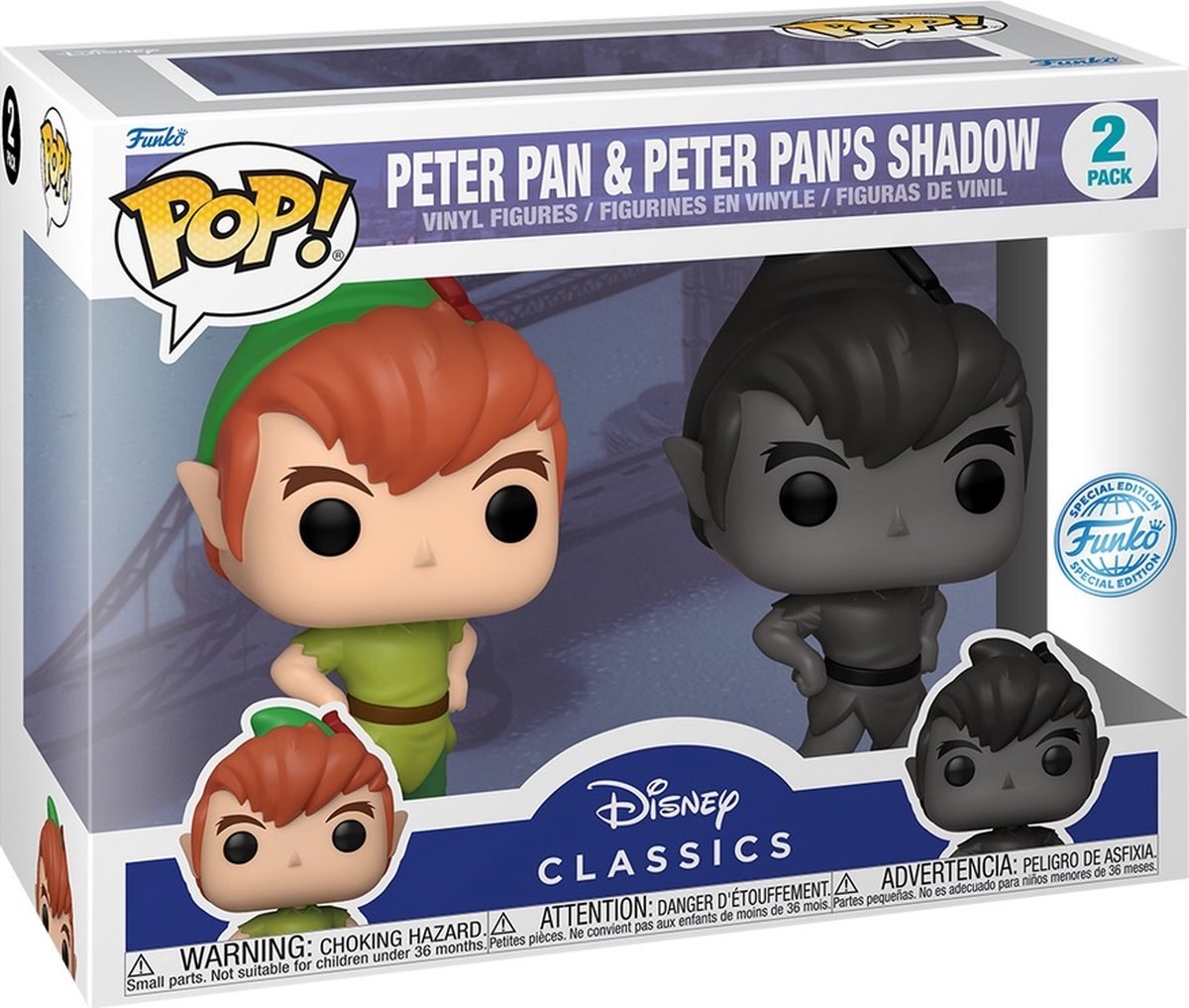 Disney funko peter pan - pop! 2-pack peter pan with shadow 9 cm verzamelfiguur - multicolours