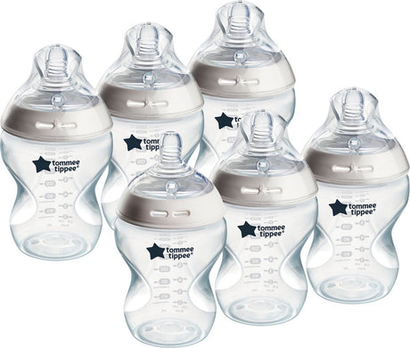 Tommee tippee natural start babyflessen, 0m+, babyflessen set van 6, 260ml, speen in de vorm van een borst voor een natuurlijke zuigwijze, lage stroomsnelheid, zelfsteriliserend en bpa-vrij, baby feeding essentials