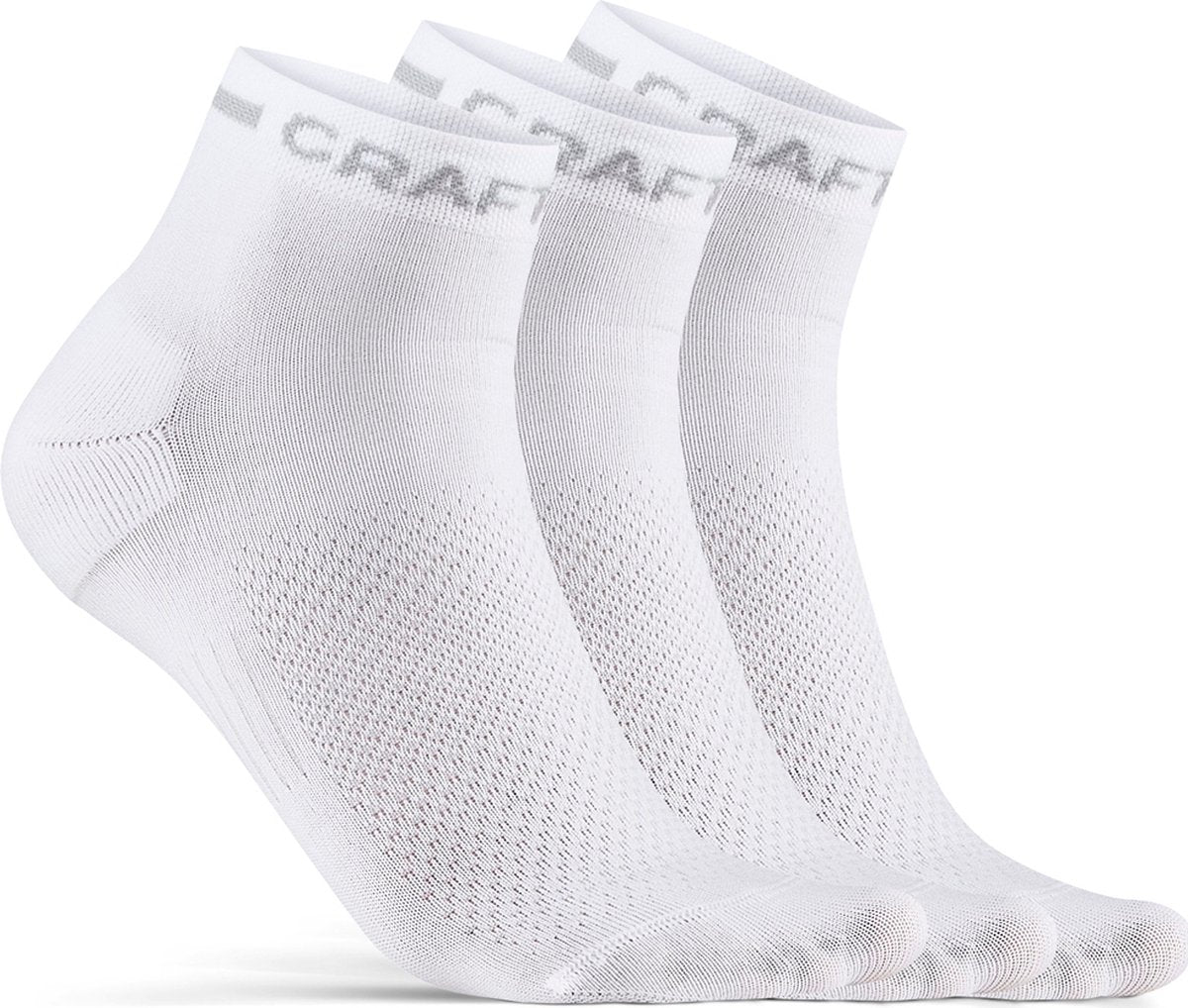 Craft fietssokken zomer unisex wit - core dry mid sock 3-pack white-34 36
