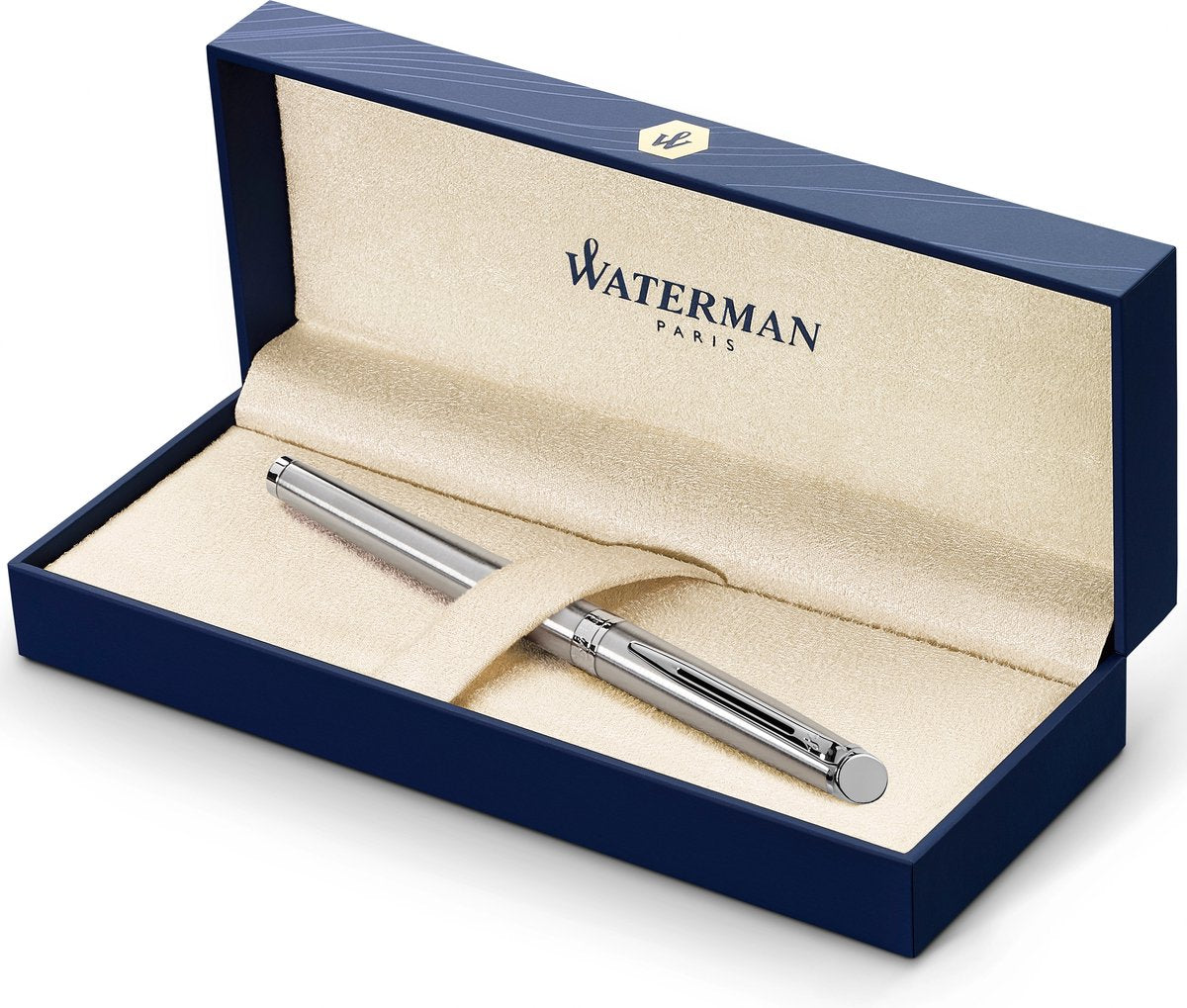 Waterman hémisphère-vulpen | roestvrij staal met chromen rand | medium penpunt | blauwe inkt | cadeauverpakking