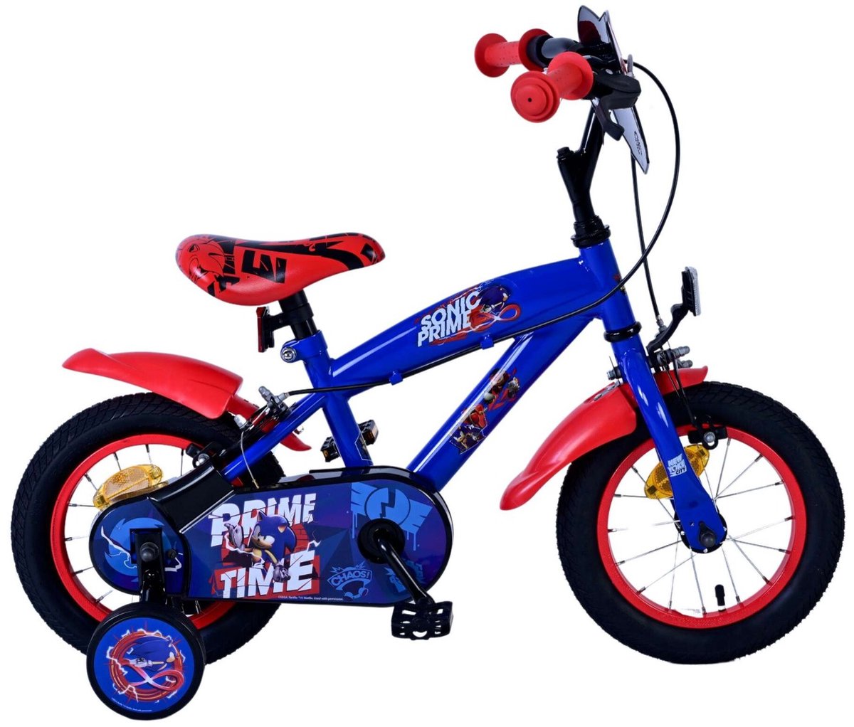 Volare sonic prime kinderfiets - jongens - 12 inch - blauw rood - twee handremmen