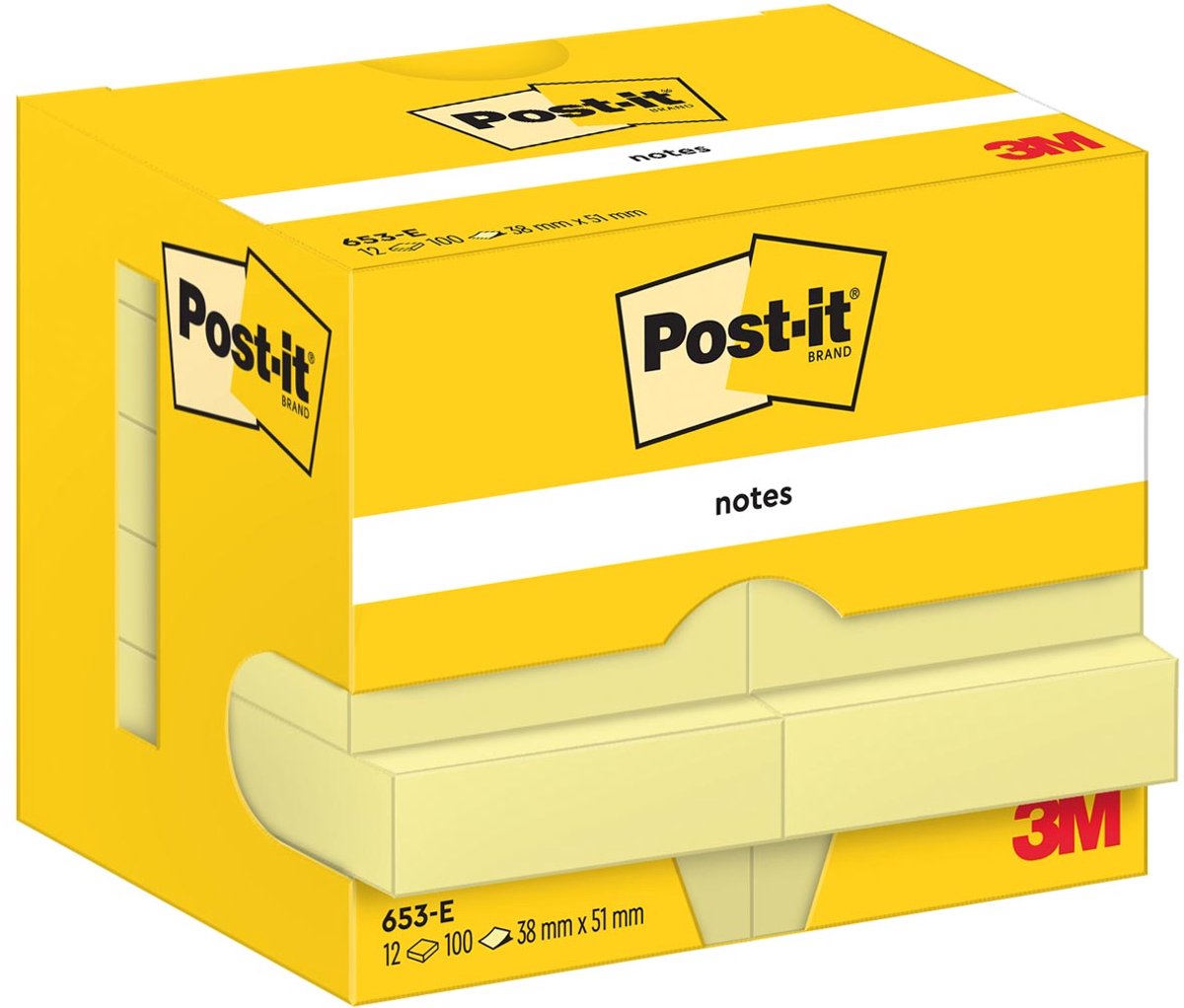 Post-it notes | 100 vel | ft 38 x 51 mm | geel | pak van 12 blokken
