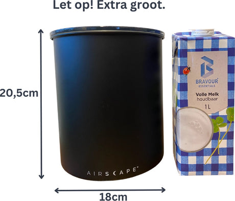 Planetary design - airscape - let op 1 kilo! - koffiebonen - voorraadpotten - vacuuum - koffie - staal - mat zwart - check afmeting: groot!