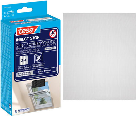 Tesa insect stop 2-in-1 sun protect and fly screen for roof windows premium - hor met zonbescherming voor dakramen, zonder boren, antraciet - 120 x 140 cm
