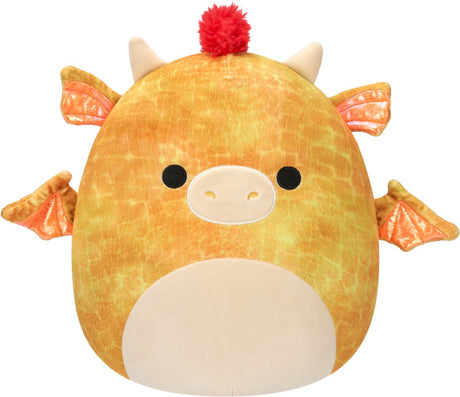Squishmallows - dieric - yellow textured dragon w red hair 40cm pluche