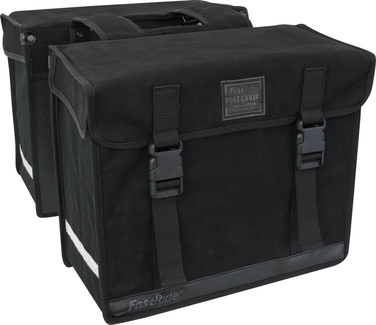 Fastrider canvas hybride 36 dubbele fietstas zwart 47l - afgeschuind - waterafstotend canvas - reflecterend - geschikt voor e-bike