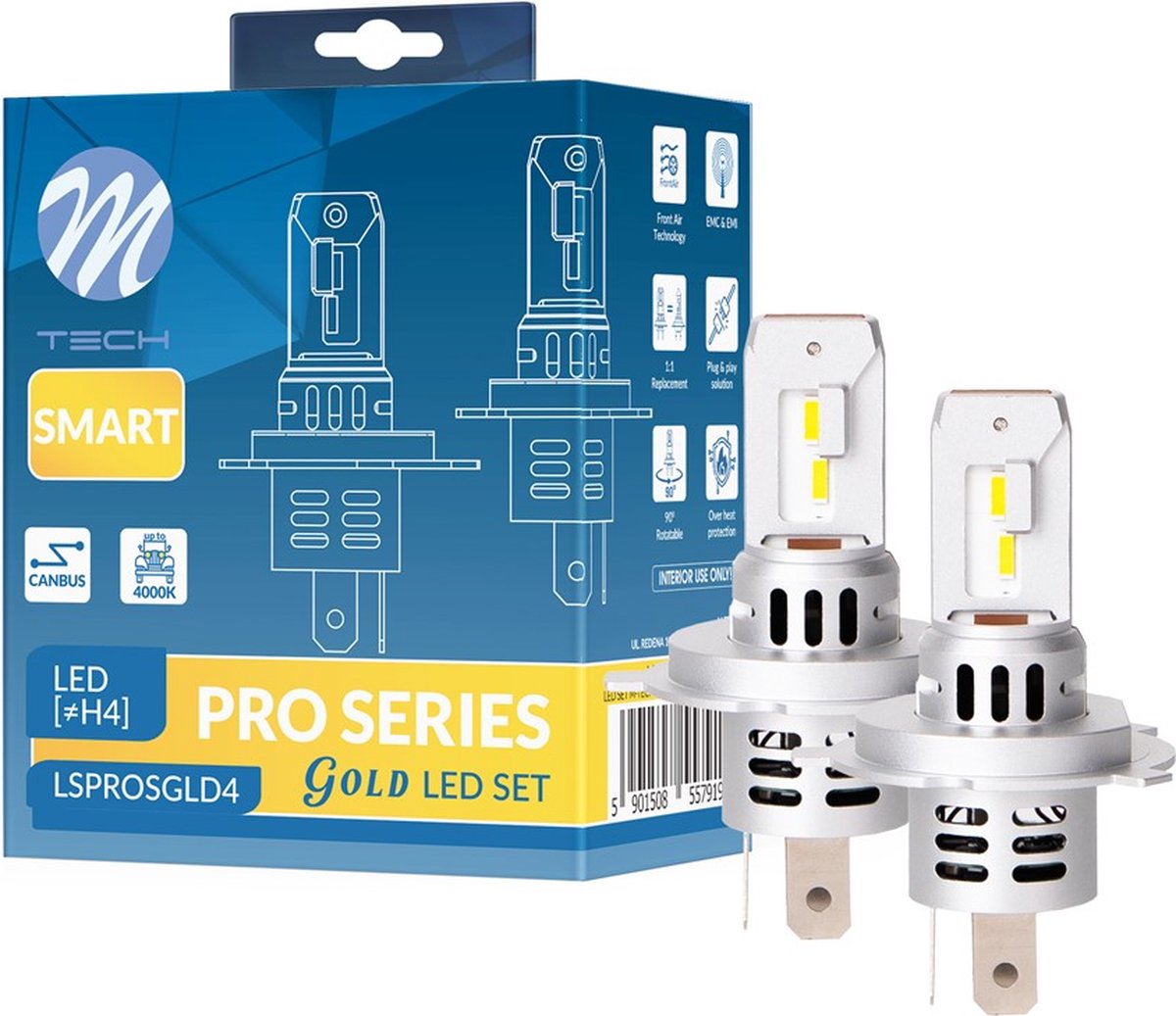 M-tech h4 led - canbus - geel - set van 2 - geel led verlichting