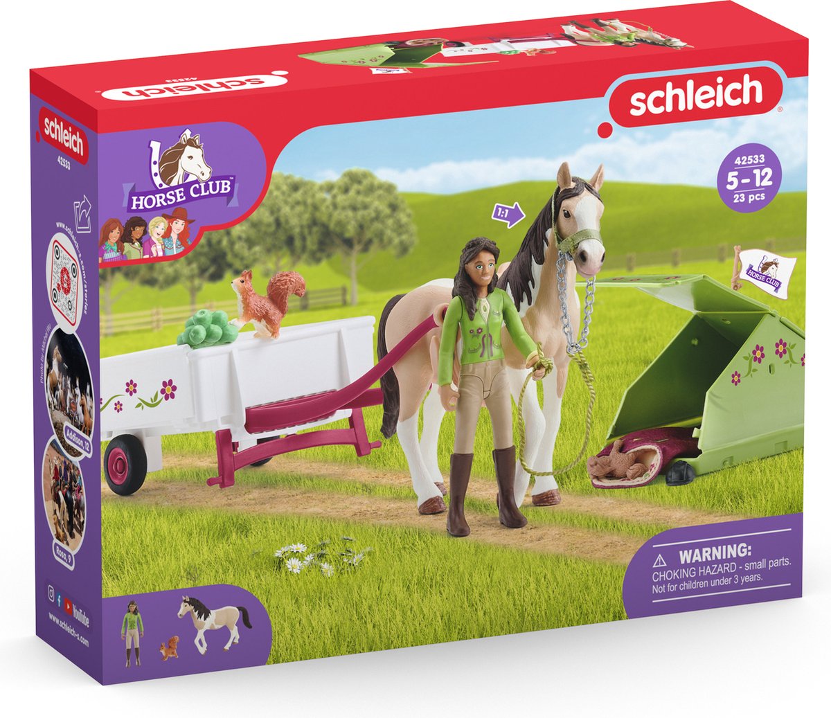 Schleich horse club speelfigurenset - sarah's kampeeruitstapje - kinderspeelgoed voor jongens en meisjes - 5 tot 12 jaar - 12 onderdelen - 42533
