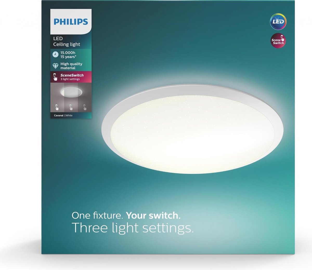 Philips led philips cavanal plafonnière - wit - rond - koelwit licht - 18 w