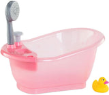 Corolle poppenbad badkuip roze met douche en badeend speelgoed.