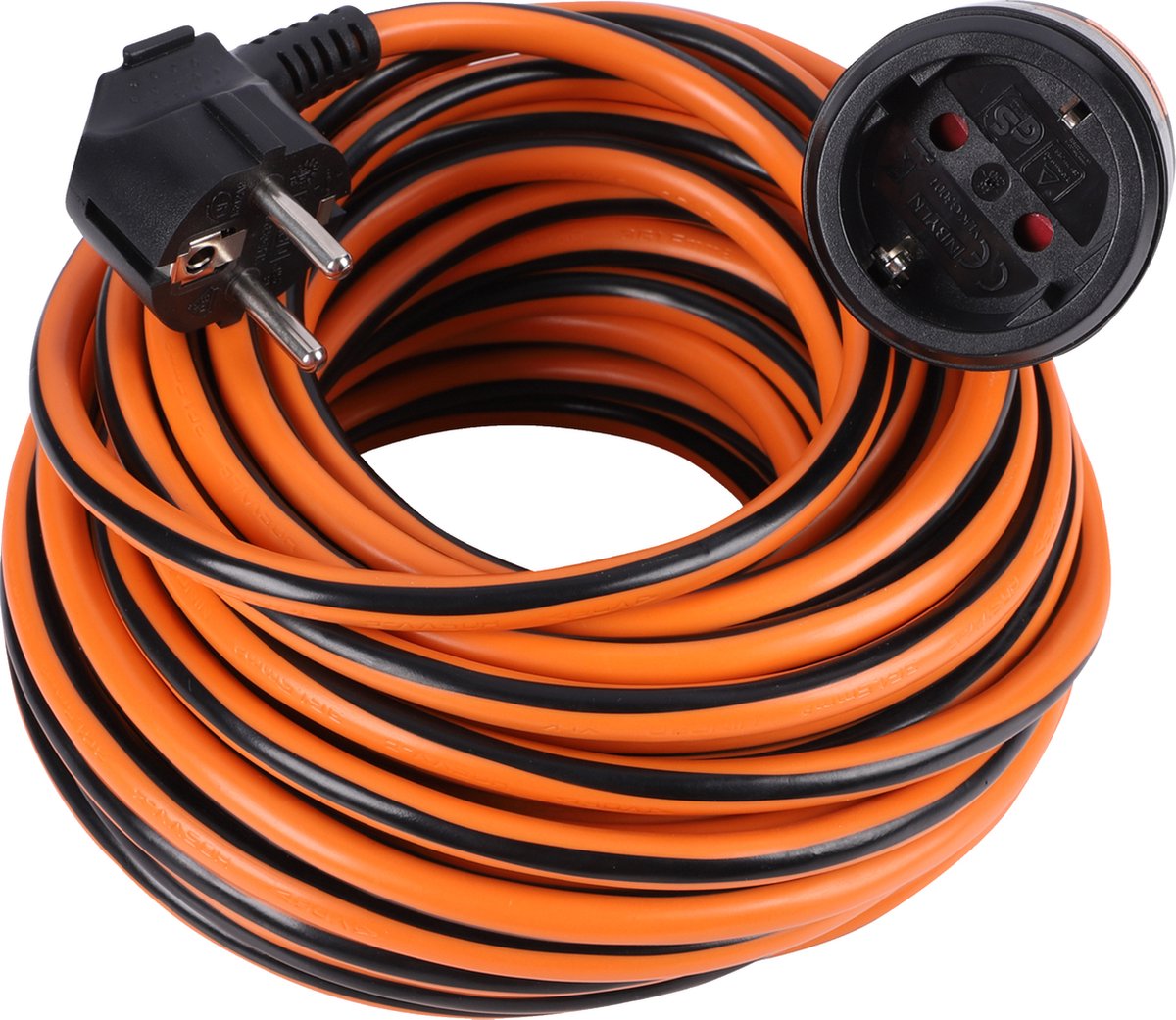 Q-link verlengsnoer met sluitsysteem - verlengkabel met randaarde - h05vvf - 3 x 1.5 mmâ² - 15 meter - zwart oranje