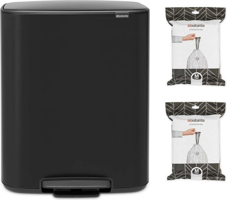 Brabantia bo prullenbak - 60 liter - 1 vak - met 80 vuilniszakken - matt black