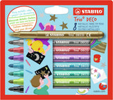 Stabilo trio deco - metallic viltstift - met extra dikke punt 3,0 mm - etui met 8 kleuren