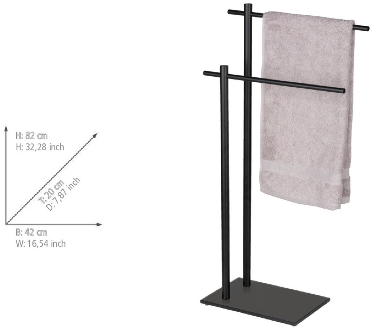 Wenko handdoekhouder resera zwart mat staal en zwart glas - handdoekrek - handdoekenrek - handdoekstang vrijstaand