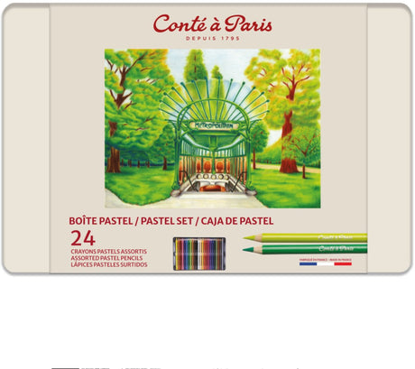 Conté à paris 2182 pastelpotloden set 24 stuks | hooggepigmenteerde pastels in metalen doos