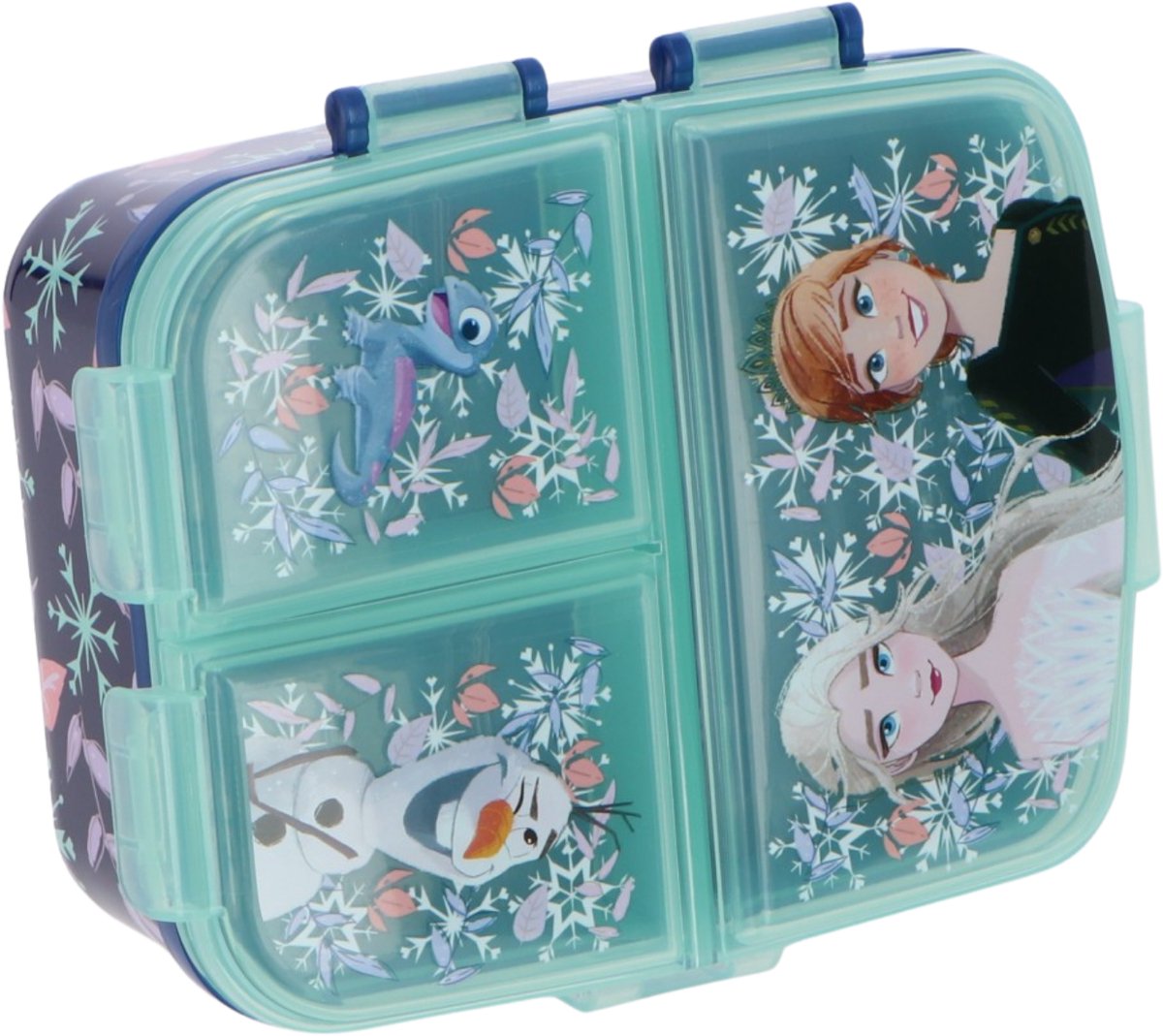 Stor disney's frozen kinderlunchbox – broodtrommel met 4 vakken voor kinderen vanaf 4 jaar - vaatwasserbestendig bpa-vrij - donkerblauw turquoise