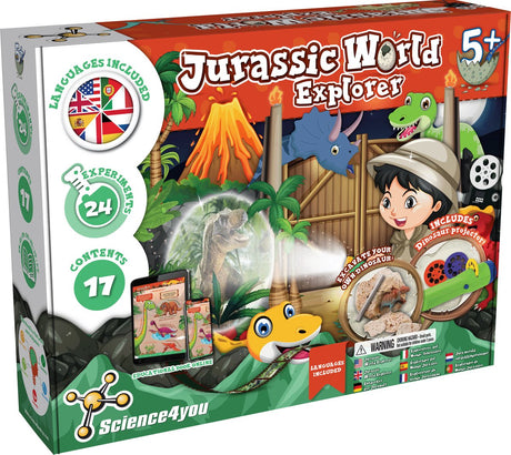Science 4 you science4you jurassic world explorer – stem kit – dino projector, fossiel opgraving vulkanische uitbarsting – voor kinderen 5+