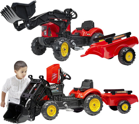 Falk rode supercharger traptractor met te openen motorkap en aanhanger