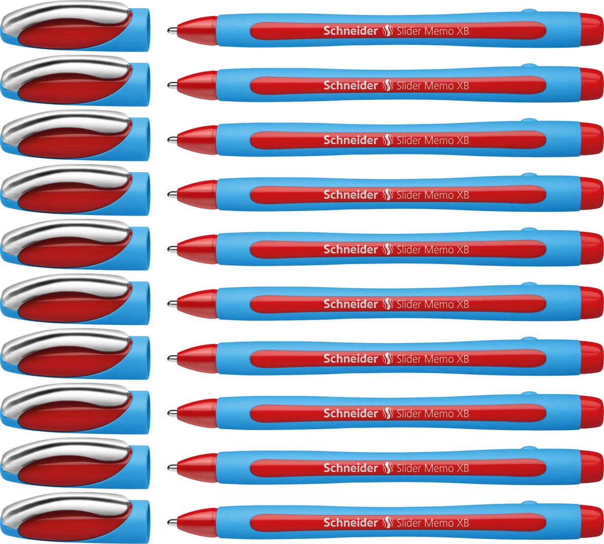 Schneider schrijfwaren schneider balpen - slider memo - penpunt xb - schrijfbreedte 1,4mm - rood - 10 stuks - s-150202-10
