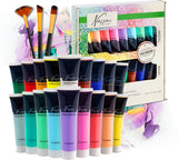 Nassau fine art hobbyverf acrylverf set 18pcs - 36ml verf tubes - acrylverf kinderen en volwassenen - 9 pastel 9 basis kleuren - verf kinderen knutselen - kinder verf set