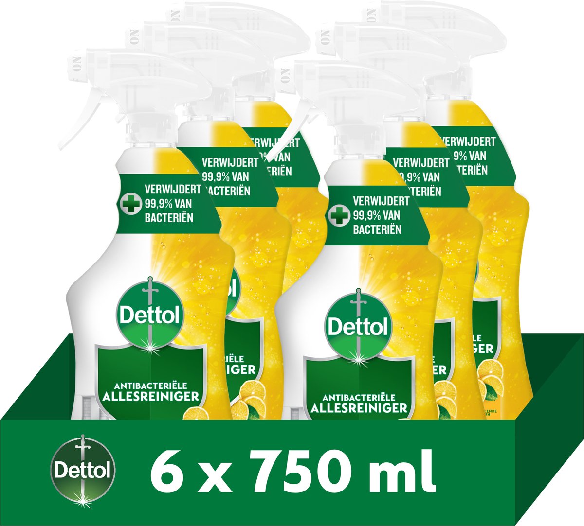 Dettol antibacteriële allesreiniger spray sprankelende citroen 750ml - 6 stuks - voordeelverpakking